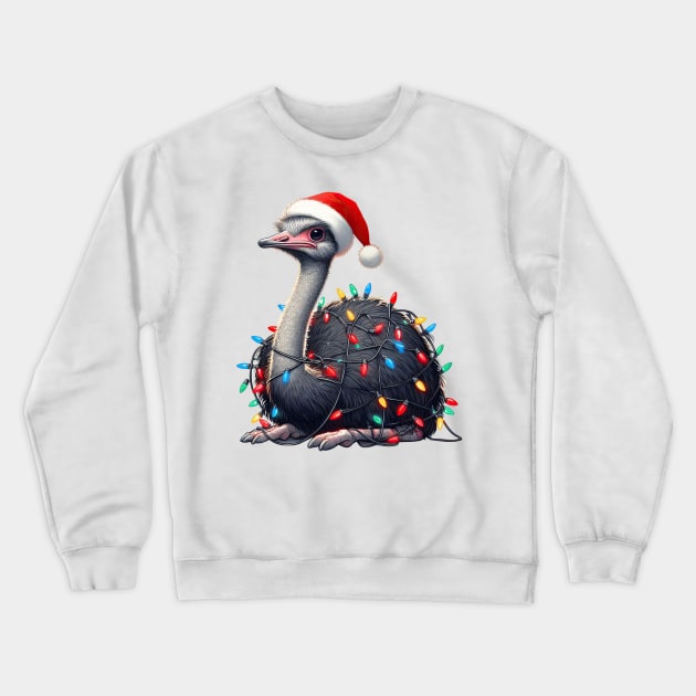 Ostrich Wrapped In Christmas Lights Crewneck Sweatshirt by Chromatic Fusion Studio